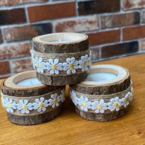 Wooden Log Candle Holders with a tea candle