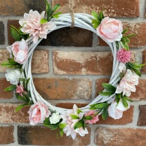 Wreath - Medley of pink summer flowers with green leaves